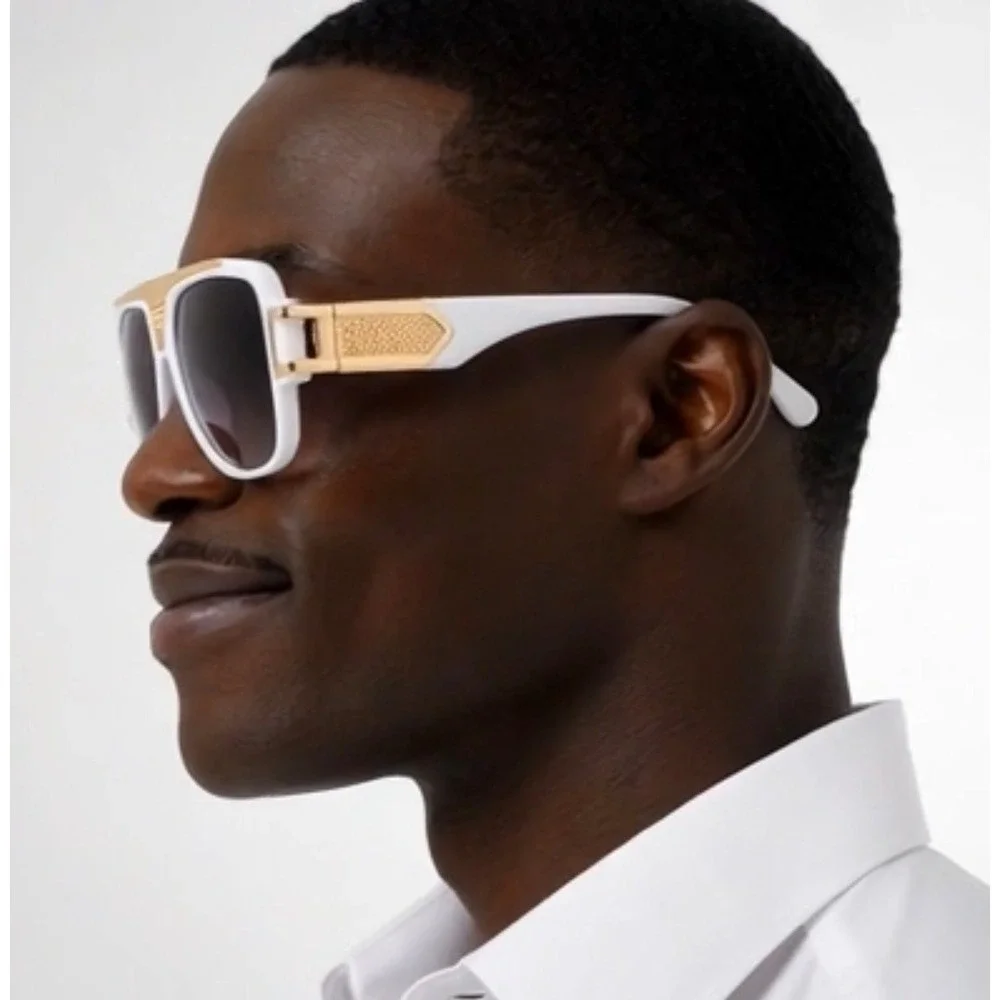 Mens White Gold Oversized Retro‎ Sunglasses Square Pilot Gradient Lenses Lentes